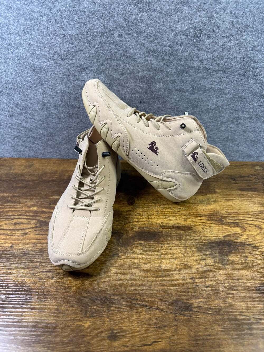 LDECK Italian Style High-Top Beige Suede Casual Sneakers